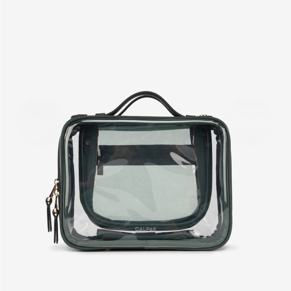 Calpak Transparent Bag with Green Trim Medium